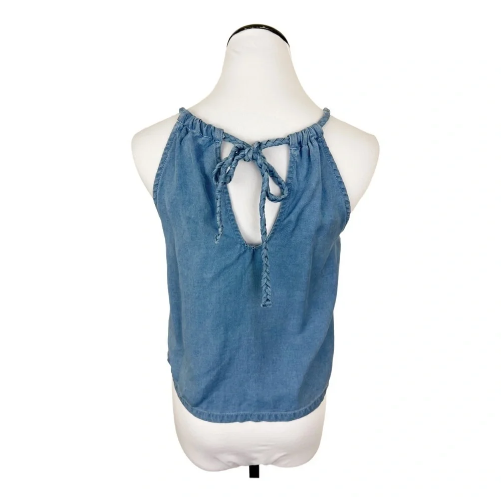 NWT Joie Chambray Braided Tie Sleeveless Crop Tank Top Blue Size XS - Picture 4 of 7